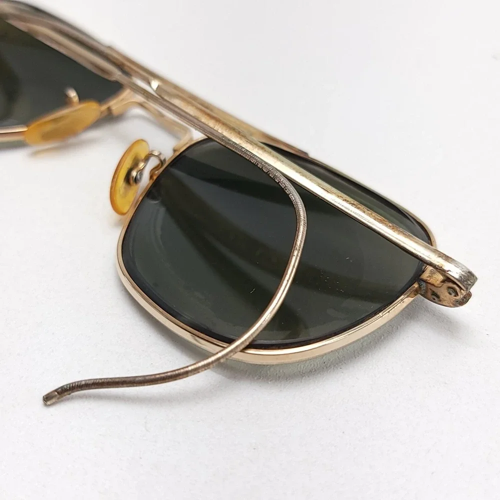 Vtg AO American Optical 12K GF 1/10 Gold‎ Aviator Sunglasses FRAMES 63mm Cable